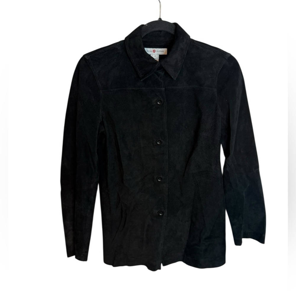 Real Clothes Saks Fifth Avenue Black Genuine Suede Mobwife Shacket
